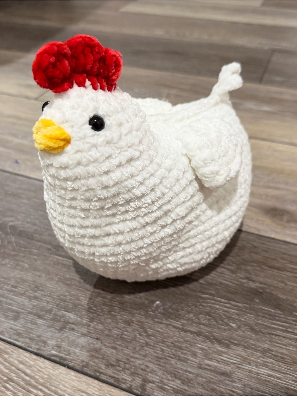 Homemade Crochet Plush White Chicken with Red Comb and Yellow Beak